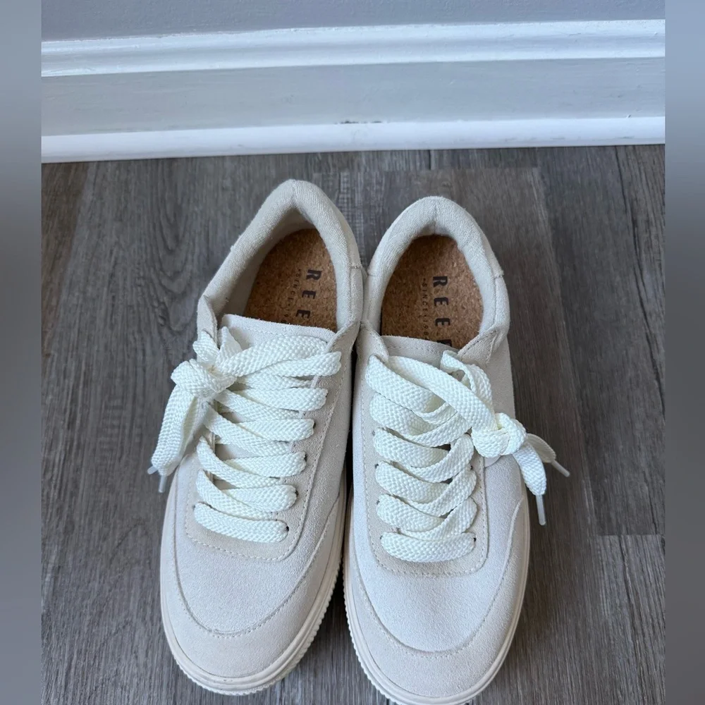 Reef Lay Day Lift Leather Boho Platform Casual Sneakers Beige Cream New Size 8.5 - Picture 3 of 16
